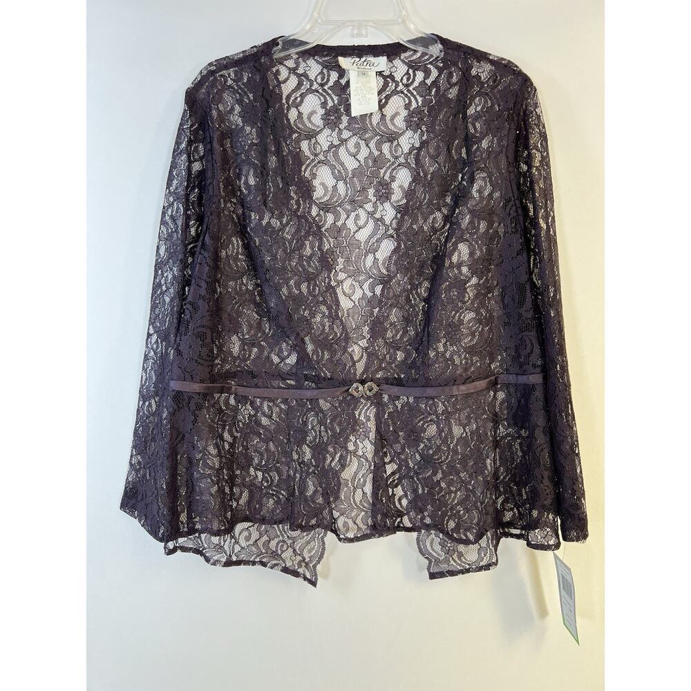 NWT VTG Patra Sheer Lace Long Sleeve‎ Jacket Top Women's 14 Purple